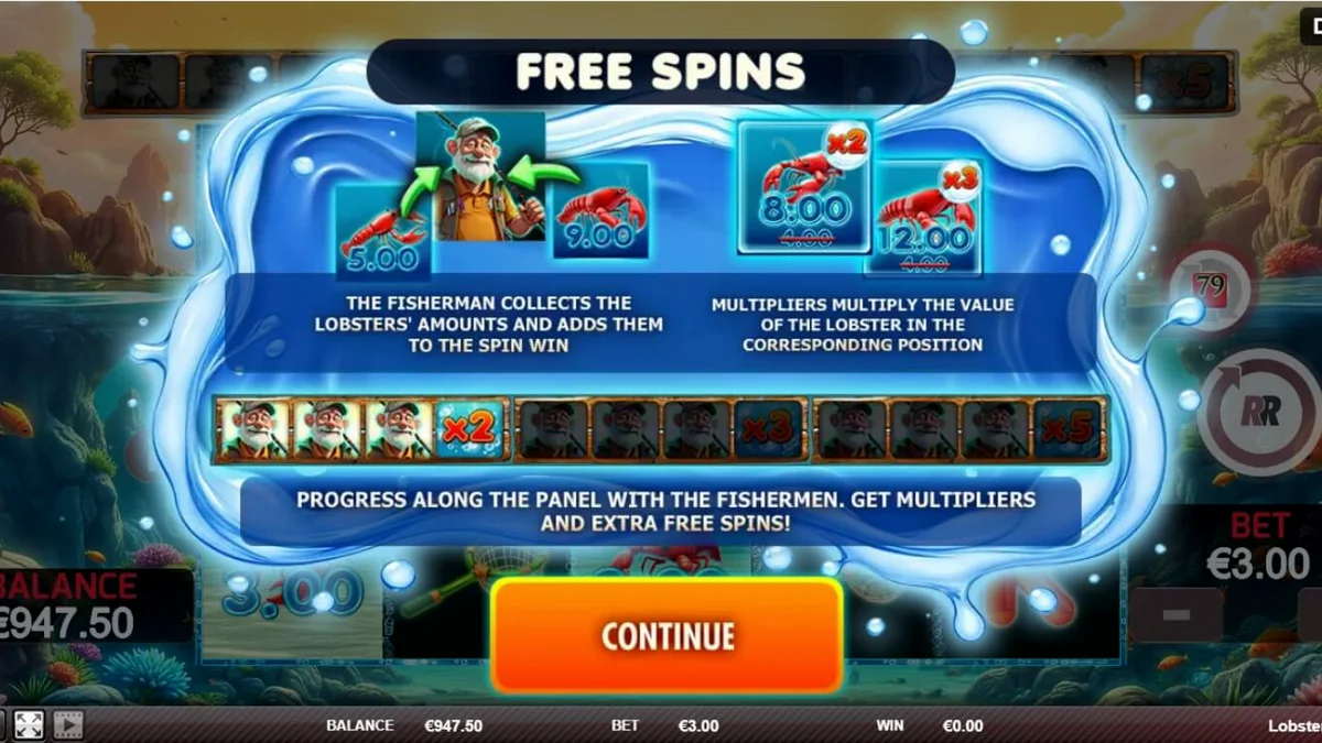 Tampilan layar slot Lobster Splash dengan tema bawah laut yang cerah