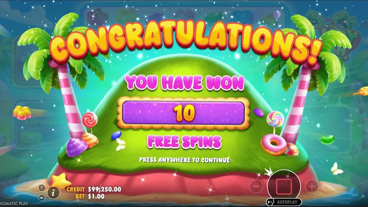 Tampilan visual grid 7x7 penuh warna dalam slot Candy Rush